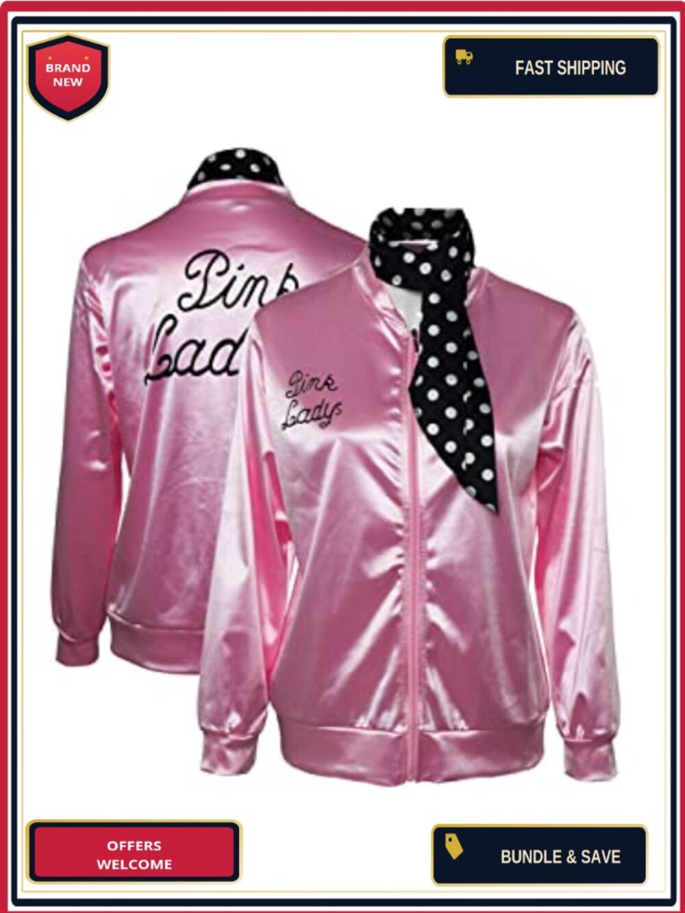 Satin Jacket with Neck Scarf 1950s Cosplay Costume Set